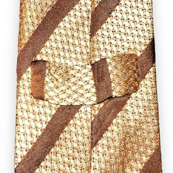 Brioni Brown & Gold Stripes Grenadine 100% Italian Silk Tie - Picture 5 of 6